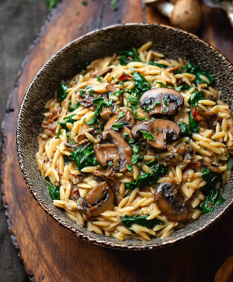 Mushroom Spinach Orzo - Creamy Delicious Pasta Delight