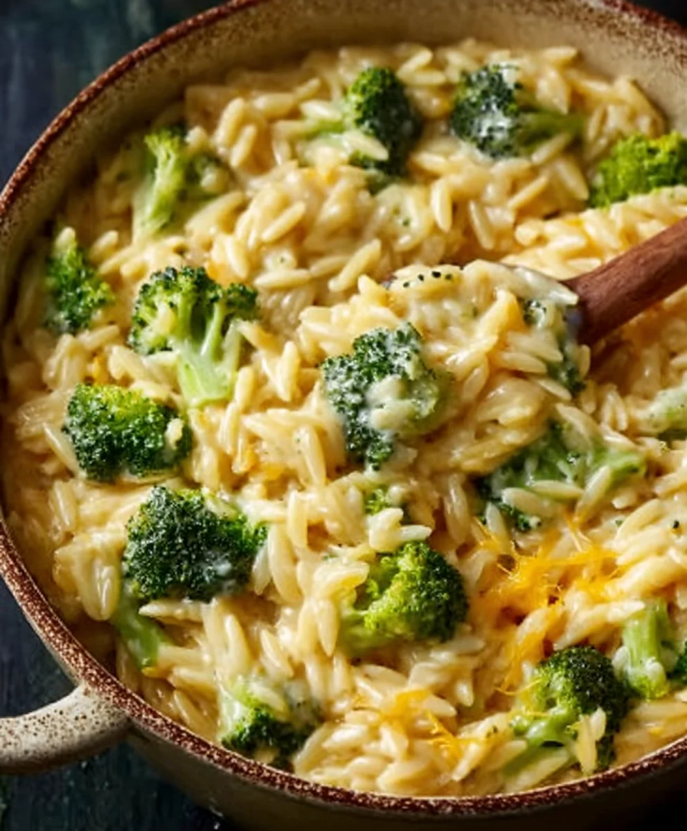Creamy One-Pot Broccoli Cheddar Orzo - Easy Dinner