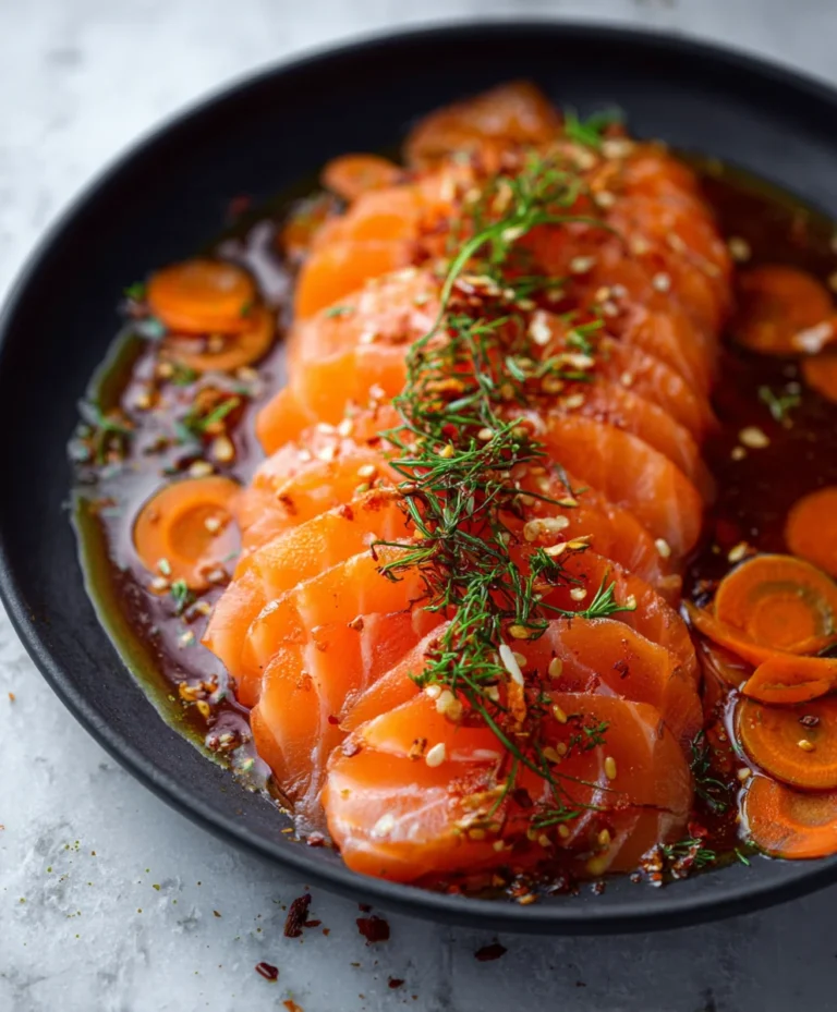 Spicy Salmon Crudo with Carrot-Gin Extractger Zing