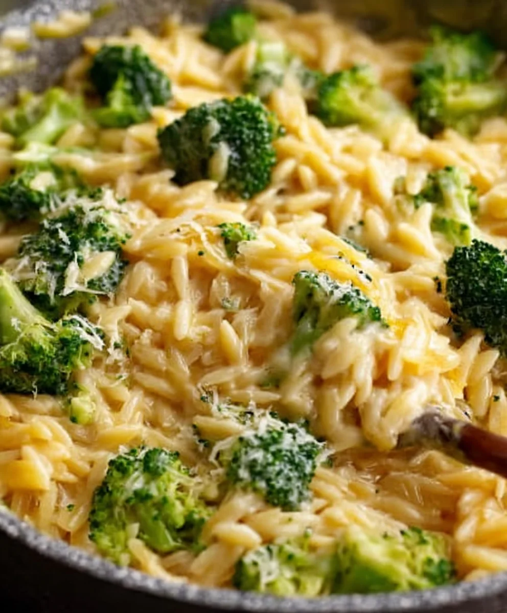 Creamy One-Pot Broccoli Cheddar Orzo - Easy Dinner
