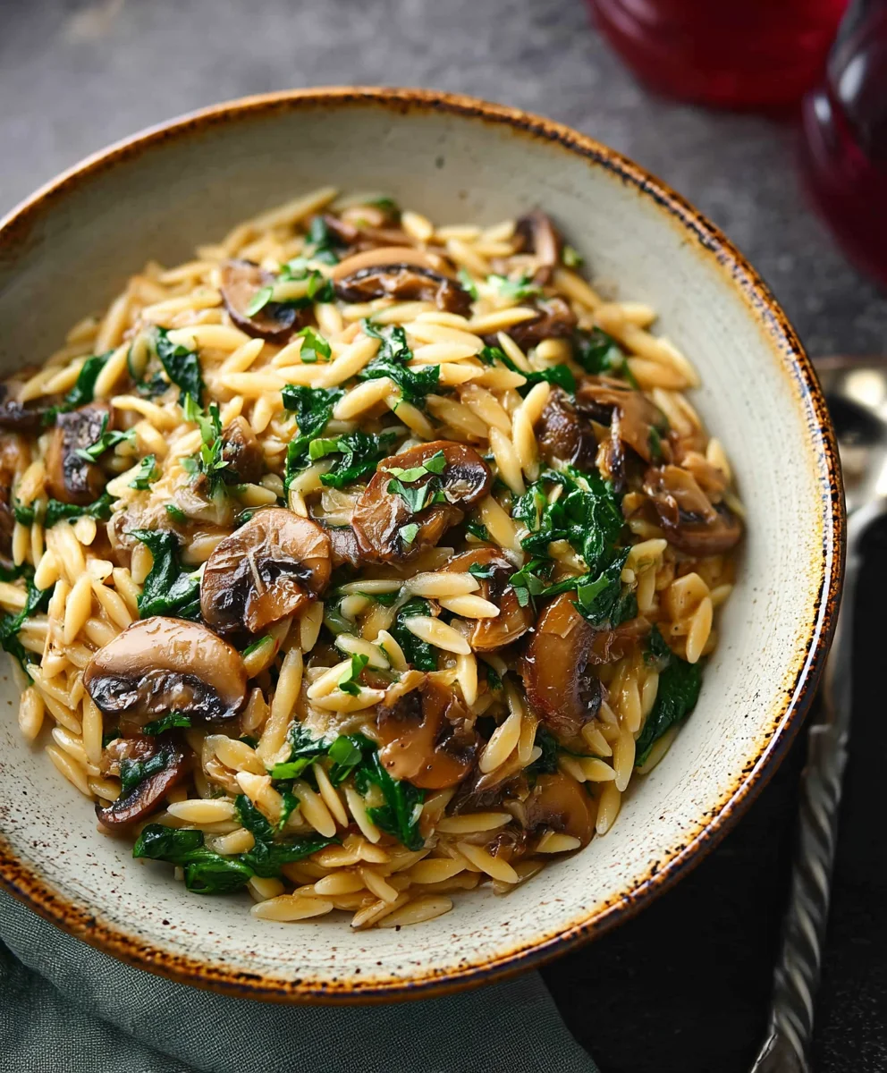 Mushroom Spinach Orzo - Creamy Delicious Pasta Delight