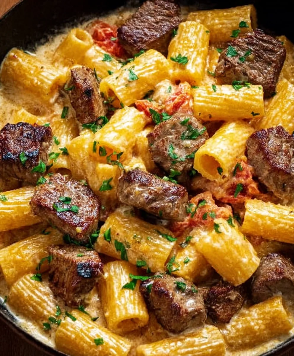 Cajun Steak Tips Rigatoni Parmesan Cheesy Pasta