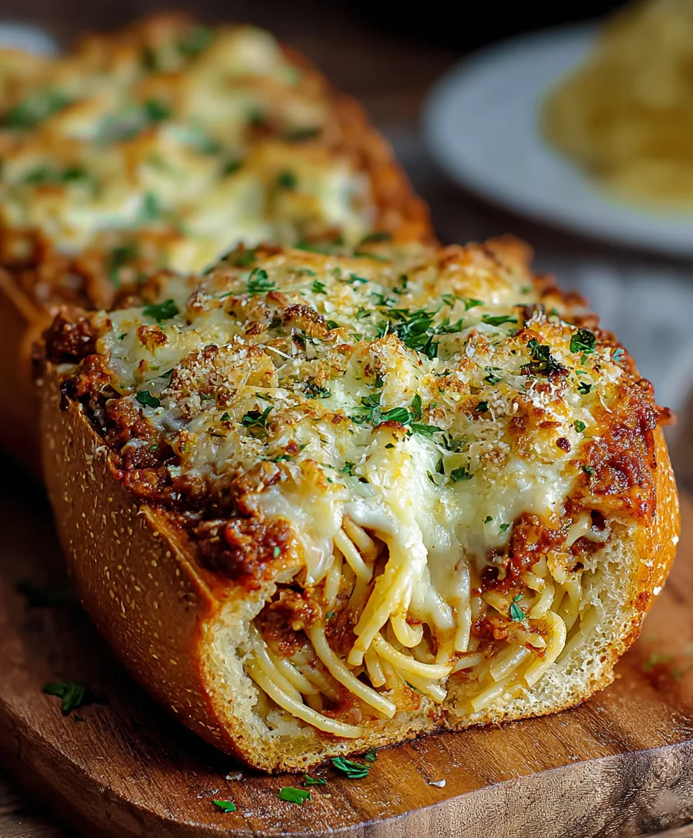 Spaghetti Stuffed Garlic Bread-Yummy Comfort Food
