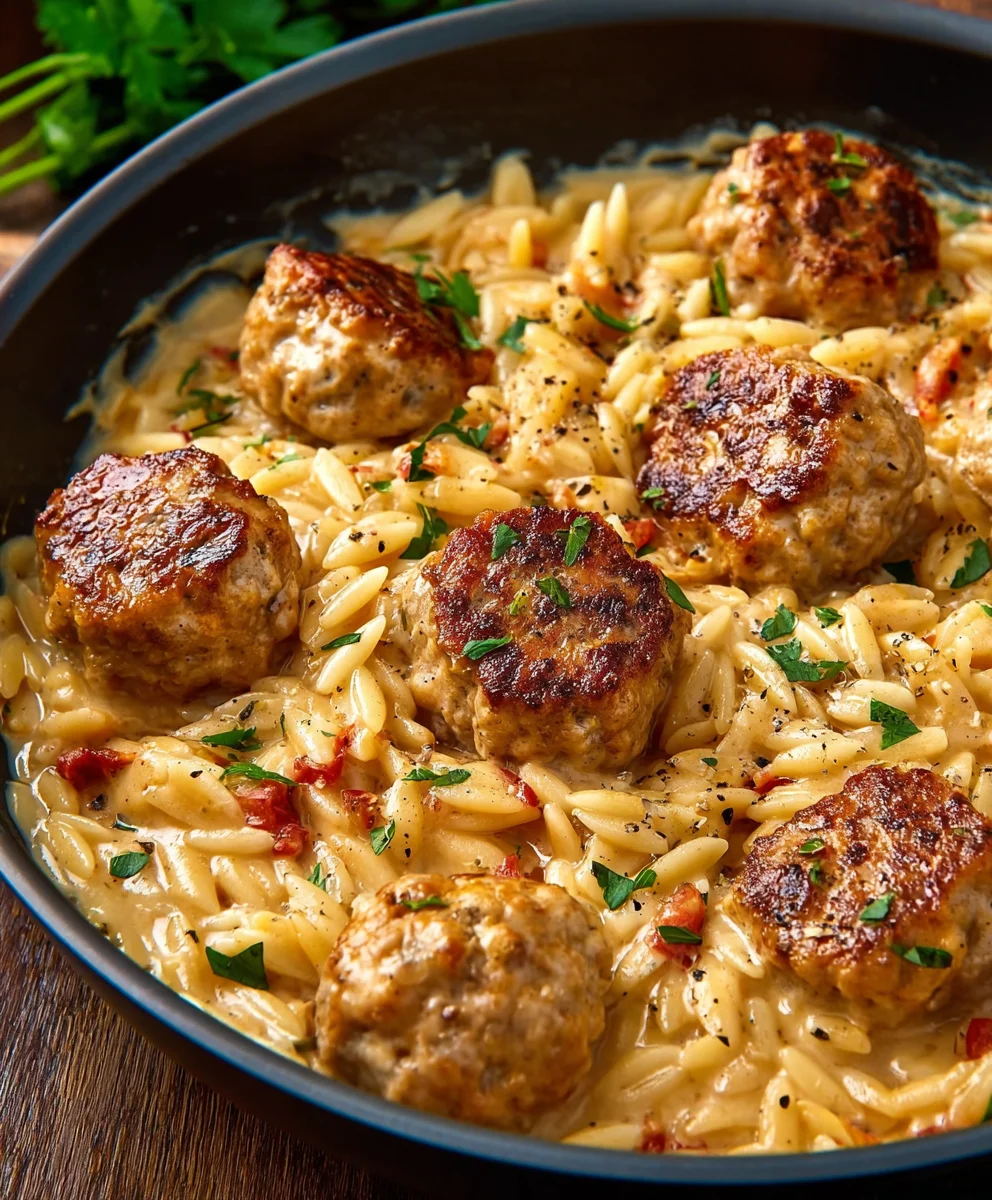 Marry Me Chicken Meatball Orzo - Creamy Dreamy Dinner