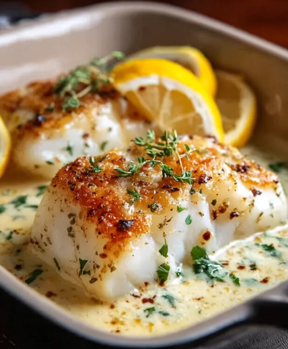 Baked Cod in Coconut Lemon Cream Sauce - Easy & Delicious