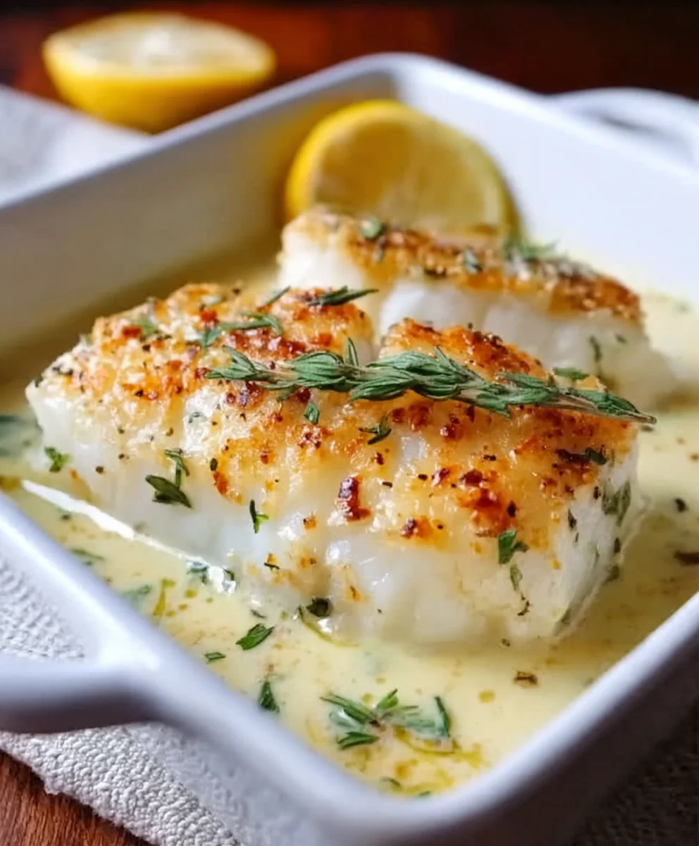 Baked Cod in Coconut Lemon Cream Sauce - Easy & Delicious