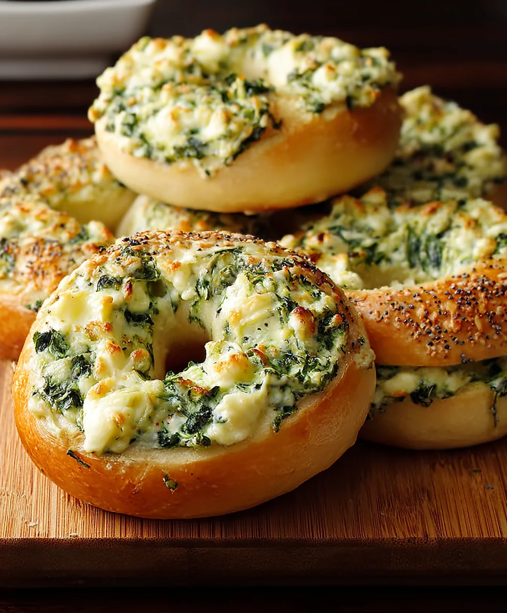 Cheesy Spinach-Artichoke Bagels - Easy Recipe