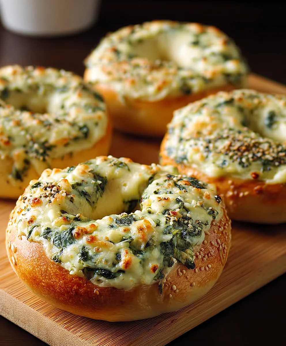 Cheesy Spinach-Artichoke Bagels - Easy Recipe
