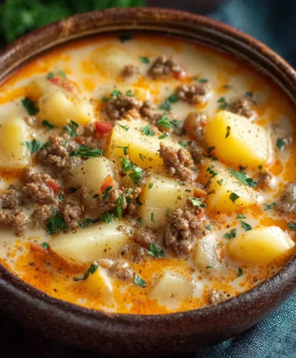 Cheesy Beef Beef Hamburger Potato Soup - Comforting Dinner