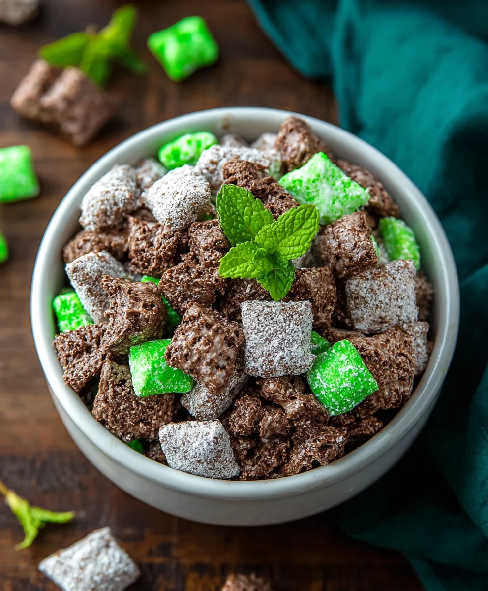 Mint Chocolate Muddy Buddies-Festive Snack Treat