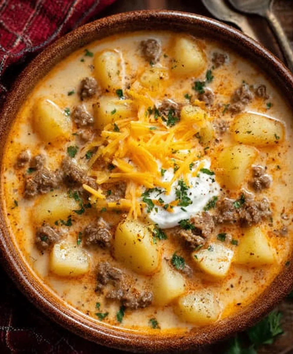 Cheesy Beef Beef Hamburger Potato Soup-Hearty Comfort Food