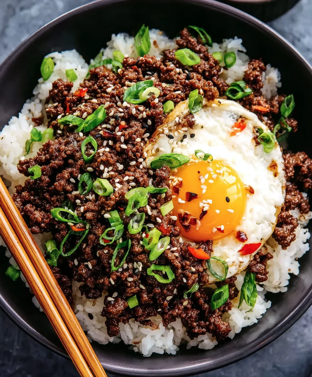 Easy Korean Ground Beef Rice Bowls-Quick & Flavorful