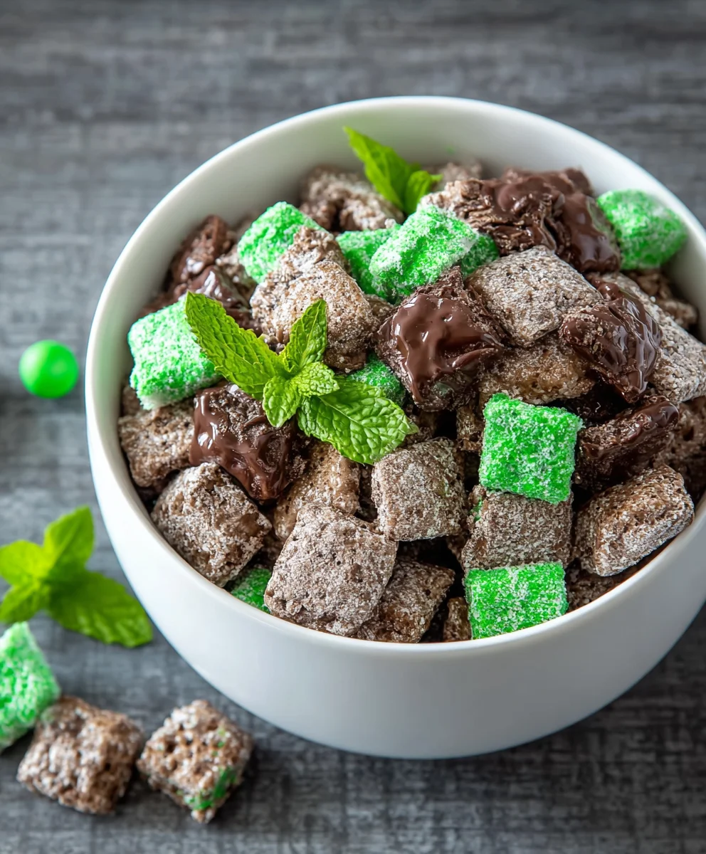 Mint Chocolate Muddy Buddies-Festive Snack Treat