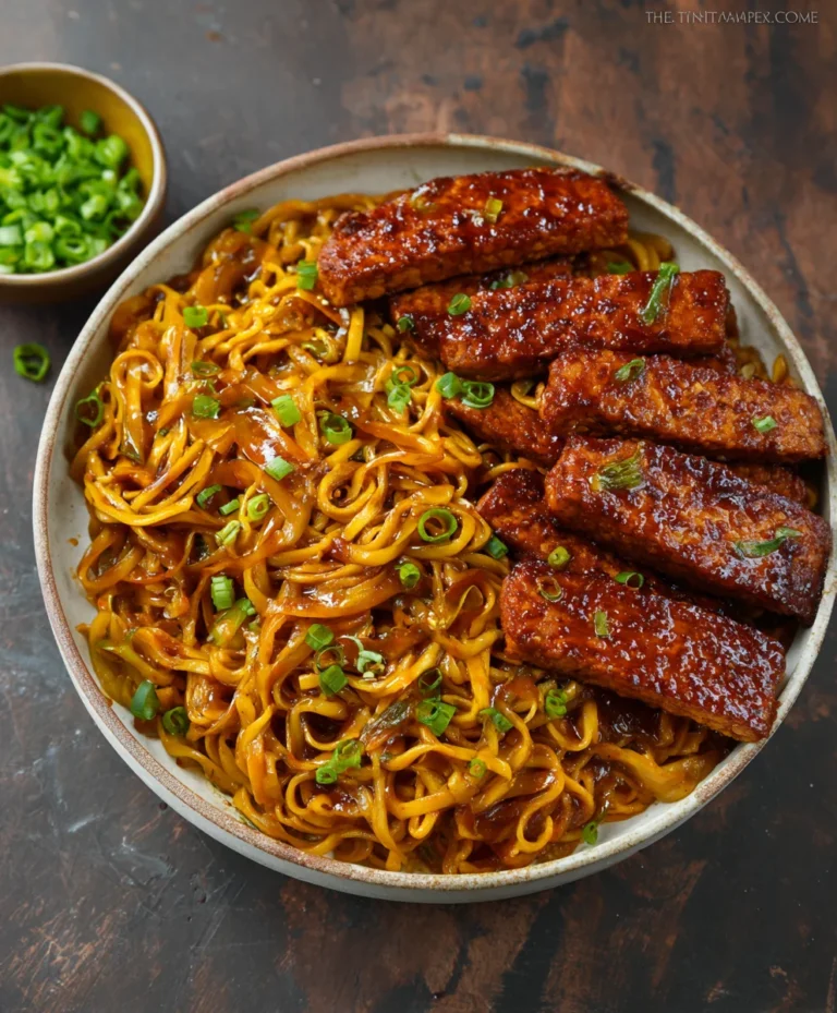 Sweet Spicy Tempeh Garlic Curry Noodles-Vegan Delight
