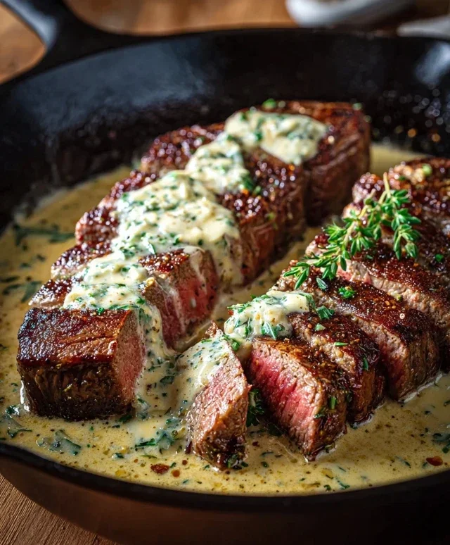 Garlic Butter Steak With Parmesan Cream Sauce
