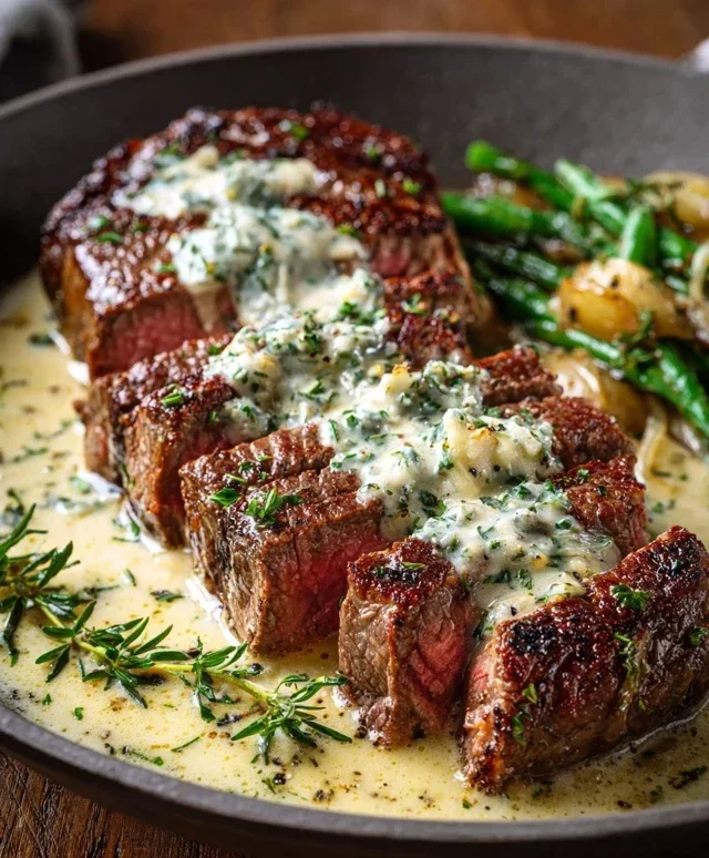 Garlic Butter Steak With Parmesan Cream Sauce
