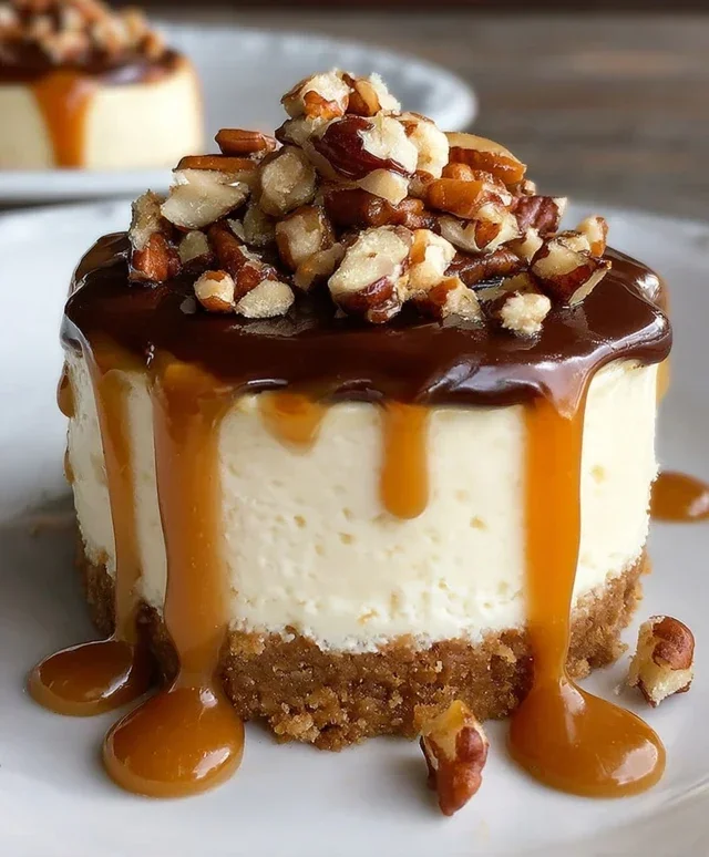 No Bake Turtle Mini Cheesecakes