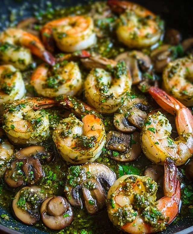 Pesto Shrimp with Mushrooms