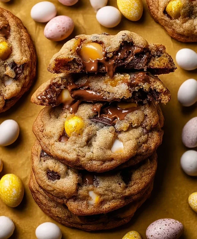 Brown Butter Cadbury Creme Egg Chocolate Chip Cookies
