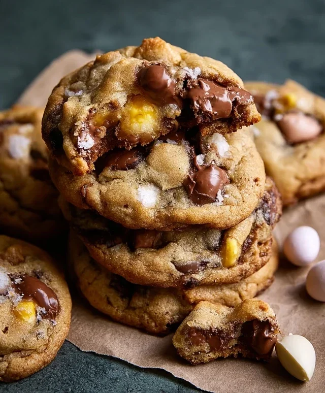 Brown Butter Cadbury Creme Egg Chocolate Chip Cookies