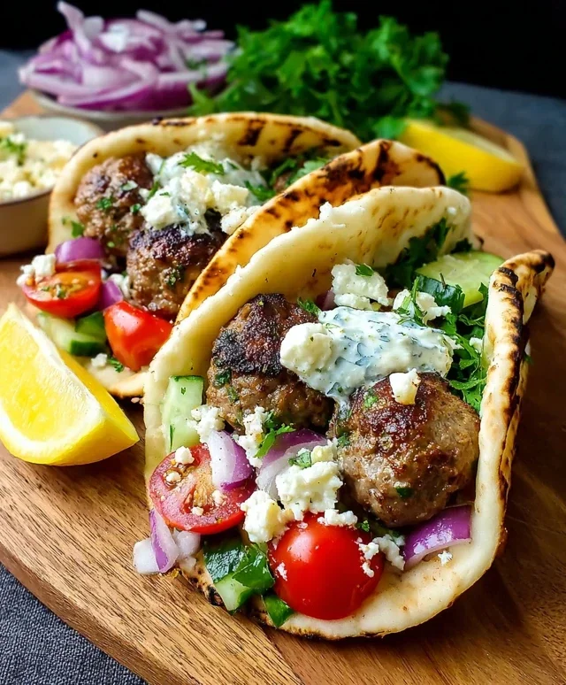 Greek Meatball Pitas