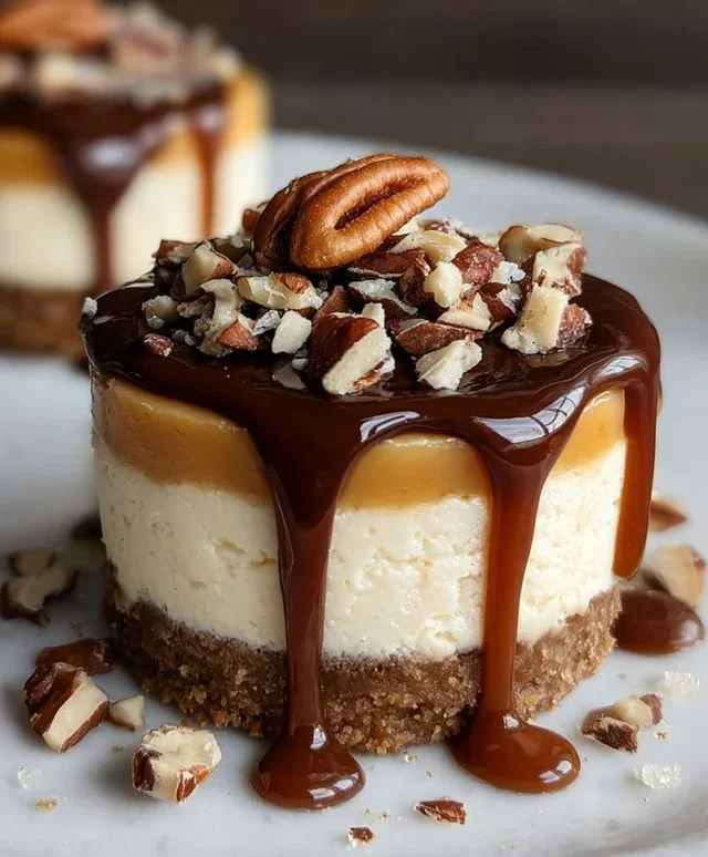 No Bake Turtle Mini Cheesecakes