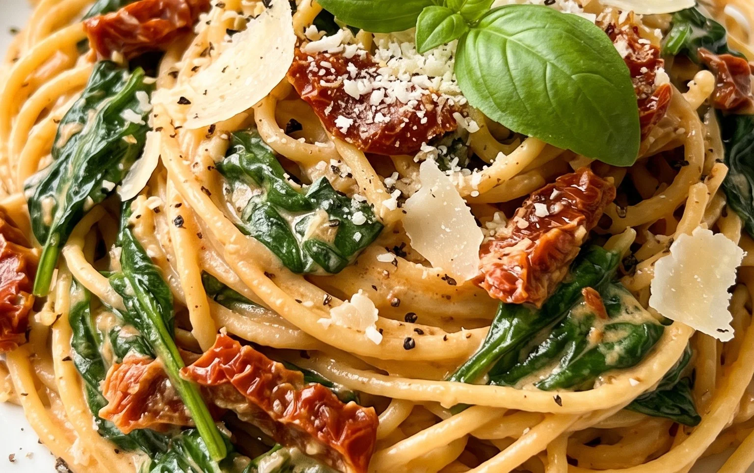 Spaghetti & Spinach with Sun-Dried Tomato Cream Sauce