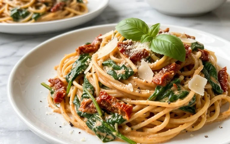 Spaghetti & Spinach with Sun-Dried Tomato Cream Sauce