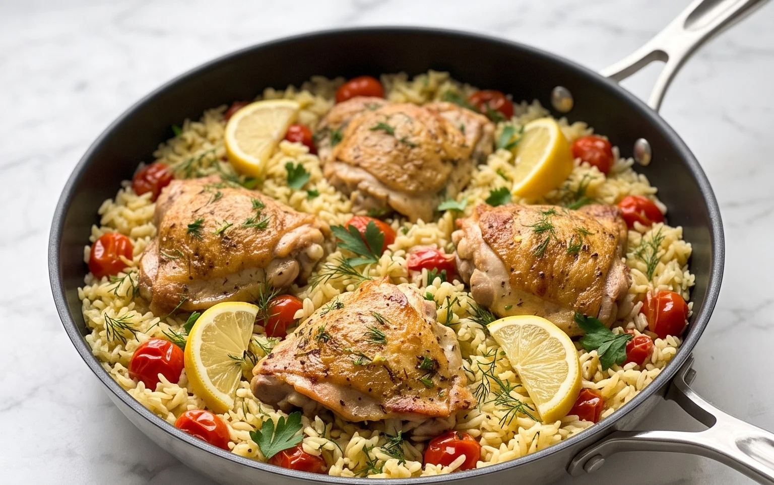 Greek Chicken and Lemon Rice (30 Minutes, One-Pot)