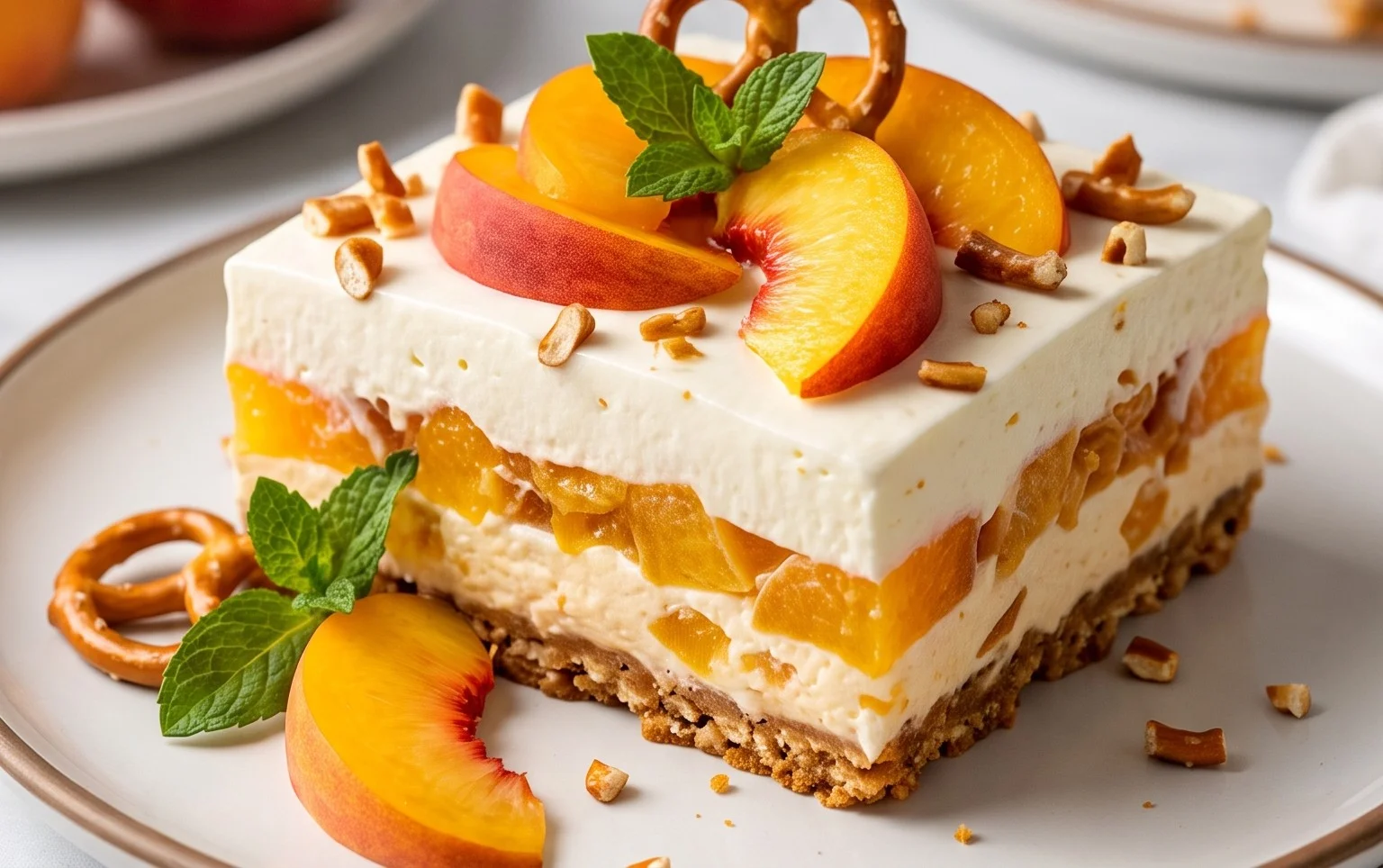 Peach Pretzel Salad Dessert