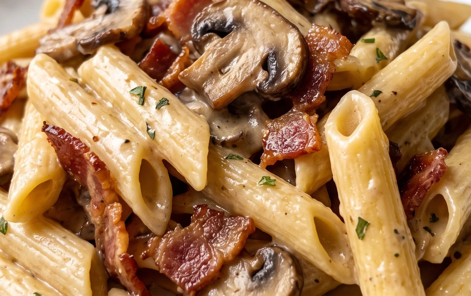 Creamy Beef Bacon and Mushroom Pasta