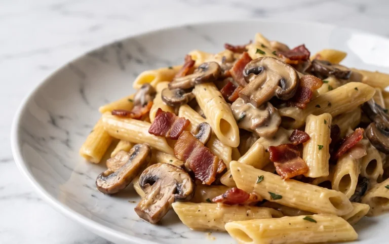 Creamy Beef Bacon and Mushroom Pasta