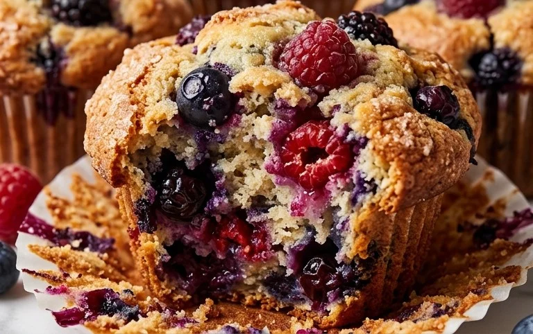 Bakery Style Mixed Berry Muffins | with Frozen Berries