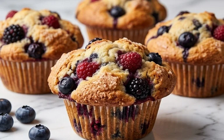 Bakery Style Mixed Berry Muffins | with Frozen Berries