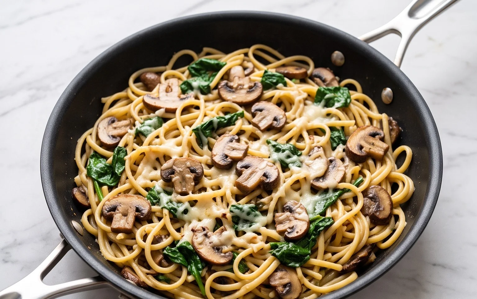 Parmesan Spinach Mushroom Pasta Skillet